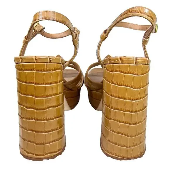 Alice and Olivia Veren Tan Croc Platform Block Heel Size 10.5 - Picture 4 of 4